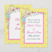 Geel Roze Bloemen Lente Huwelijk Save the Date (Voorkant / Achterkant)