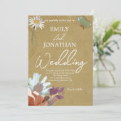 Geel Roze Bloemen Waterverf bruiloft Kaart (Staand voorkant)