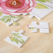 Geel roze bloemen waterverf rustiek wit hout legpuzzel (Zijkant)