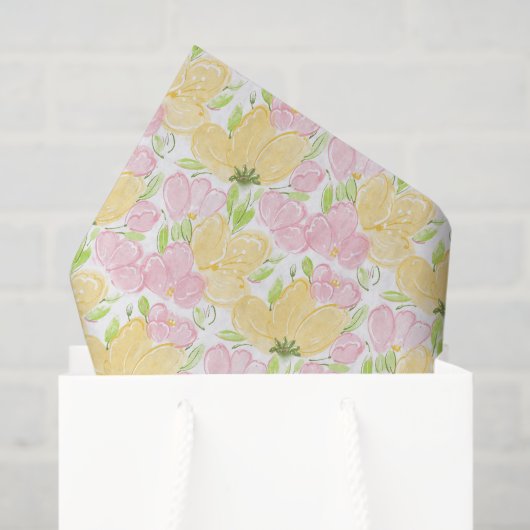 Geel Roze Bloemendecoupage Tissuepapier (Cadeauzakje)