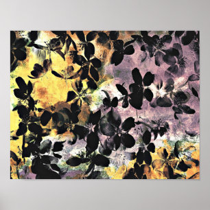 Geel roze bloempatroon bloemendigitale kunst poster