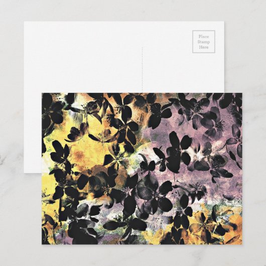 Geel roze bloempatroon digitale bloem briefkaart (Voorkant / Achterkant)