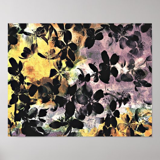 Geel roze bloempatroon digitale bloem poster (Voorkant)
