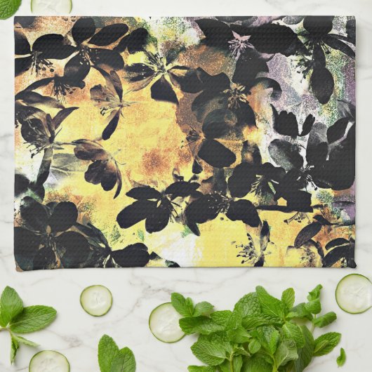 Geel roze bloempatroon digitale bloem theedoek (Gevouwen)