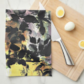 Geel roze bloempatroon digitale bloem theedoek (Quarter Fold)