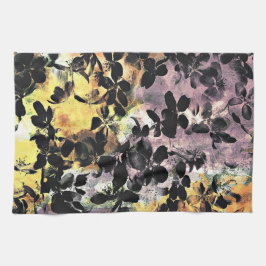 Geel roze bloempatroon digitale bloem theedoek