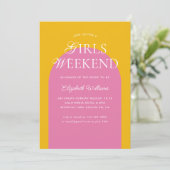 Geel Roze Boog Meisjes Weekend Bachelorette Party Kaart (Staand voorkant)
