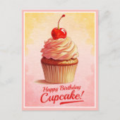 Geel Roze Cherry Cupcake Verjaardag Kaart (Voorkant)