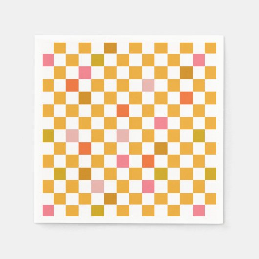 Geel roze dambord patroon Verjaardag Servet (Voorkant)