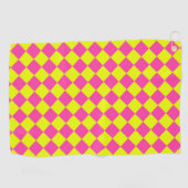 Geel Roze Diamant Checker Patroon Golfhanddoek (Horizontaal)