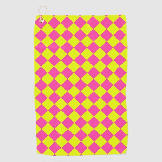 Geel Roze Diamant Checker Patroon Golfhanddoek (Voorkant)