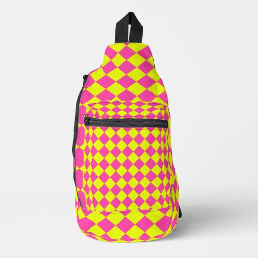 Geel Roze Diamant Checker Patroon Sling Bag (Voorkant)