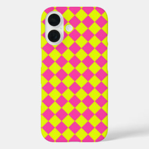 Geel Roze Diamant Schachbrett Motief iPhone 16 Hoesje