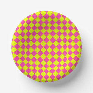 Geel Roze Diamant Schachbrett Motief Papieren Kommen