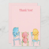 Geel, Roze en Blauwe Beren Dank u Bedankkaart (Voorkant / Achterkant)