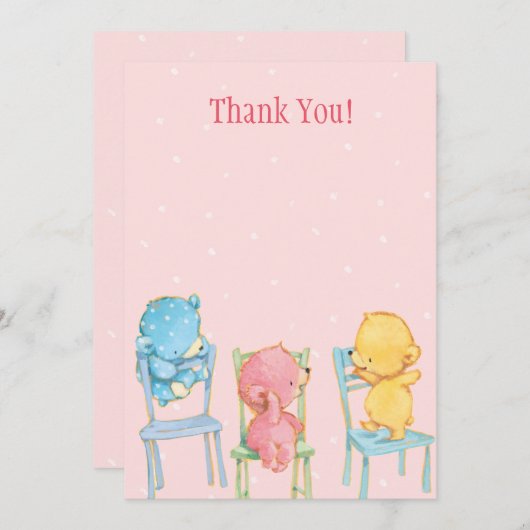 Geel, Roze en Blauwe Beren Dank u Bedankkaart (Voorkant / Achterkant)