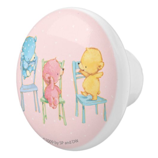 Geel, Roze, en Blauwe Beren op Voorzitters Keramische Knop (Rechts)