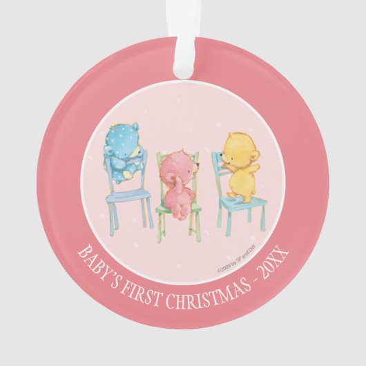 Geel, Roze, en Blauwe Beren op Voorzitters Ornament (achterkant)