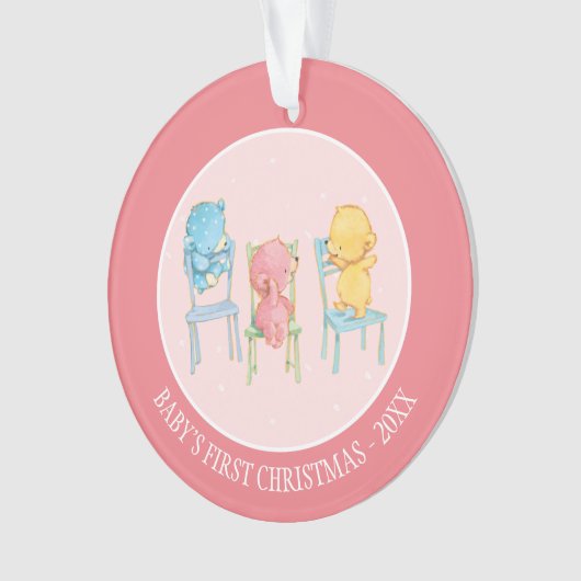 Geel, Roze, en Blauwe Beren op Voorzitters Ornament (voorkant)