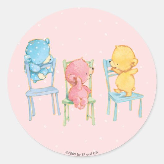 Geel, Roze, en Blauwe Beren op Voorzitters Ronde Sticker (Voorkant)