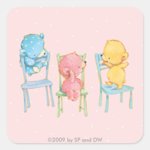 Geel, Roze, en Blauwe Beren op Voorzitters Vierkante Sticker