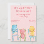 Geel, Roze en Blauwe Beren van Birthday Kaart (Voorkant)