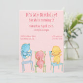 Geel, Roze en Blauwe Beren van Birthday Kaart (Staand voorkant)