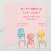 Geel, Roze en Blauwe Beren van Birthday Kaart (Voorkant / Achterkant)