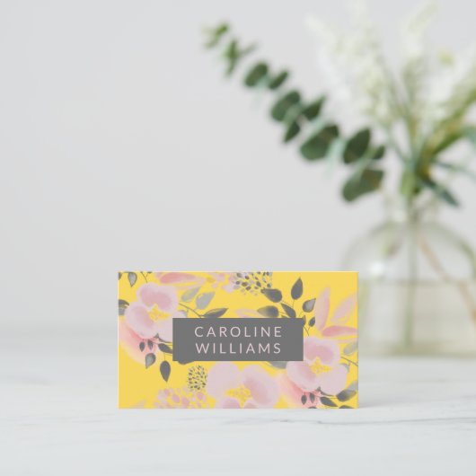 Geel Roze en Grijze Bloemen Trend Setter Visitekaartje (Staand voorkant)