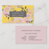 Geel Roze en Grijze Bloemen Trend Setter Visitekaartje (Voorkant / Achterkant)