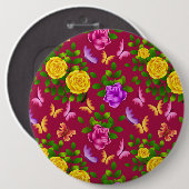 Geel, roze en Paars Roos Ronde Button 6,0 Cm (Voorkant /achterkant)