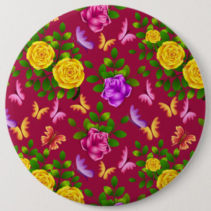 Geel, roze en Paars Roos Ronde Button 6,0 Cm