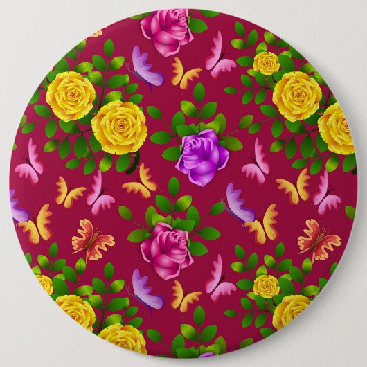 Geel, roze en Paars Roos Ronde Button 6,0 Cm (Voorkant)
