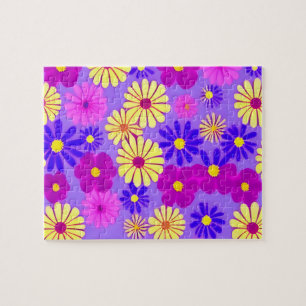 Geel roze en paarse bloemenpatroon bloemig legpuzzel