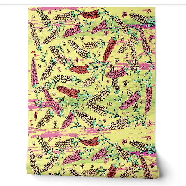geel, roze en rood patroon behang (Afrollen)