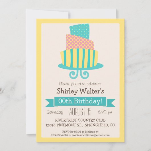 Geel, roze en turquoise volwassen verjaardagsfeest kaart (Voorkant)