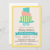 Geel, roze en turquoise volwassen verjaardagsfeest kaart (Voorkant / Achterkant)