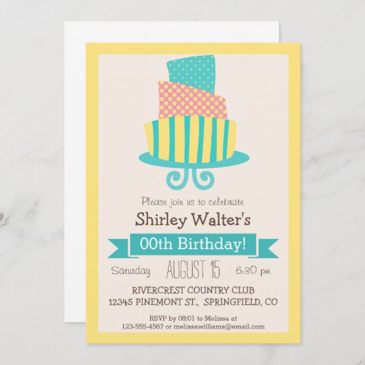 Geel, roze en turquoise volwassen verjaardagsfeest kaart (Voorkant / Achterkant)