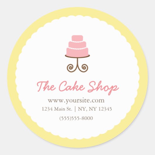 Geel & Roze Fantasie Cake Bakkerij Sticker Label (Voorkant)