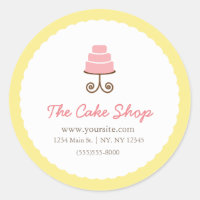 Geel & Roze Fantasie Cake Bakkerij Sticker Label