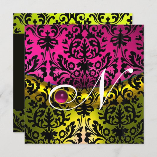 GEEL ROZE FUCHSIA ZWART DAMAST MONOGRAM TOPAZE KAART (Voorkant / Achterkant)