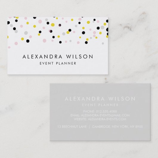 Geel, roze, grijs en zwart Confetti moderne Stippe Visitekaartje (Voorkant / Achterkant)