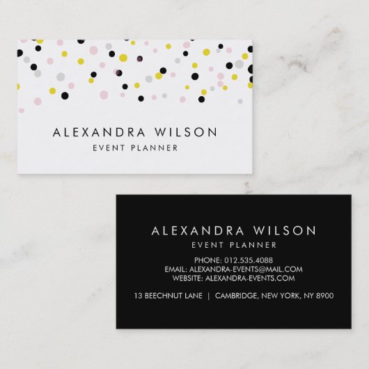Geel, roze, grijs en zwart Confetti moderne Stippe Visitekaartje (Voorkant / Achterkant)