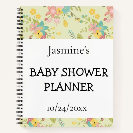 Geel Roze Groen Bloemen Douche Planner Notitieboek (Voorkant)
