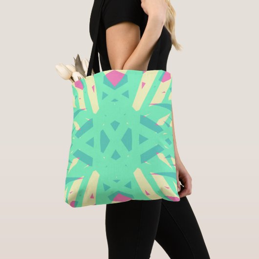 Geel roze groene kunst Deco Geometric Damespasta Tote Bag (Dichtbij)