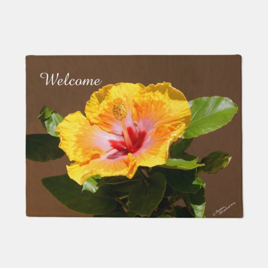 Geel Roze Hibiscus bloem Welkom Deurmat (Voorkant)