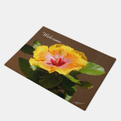 Geel Roze Hibiscus bloem Welkom Deurmat (Schuin)