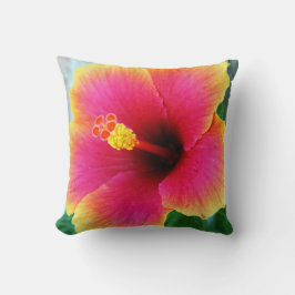Geel Roze Hibiscus Pillow Kussen