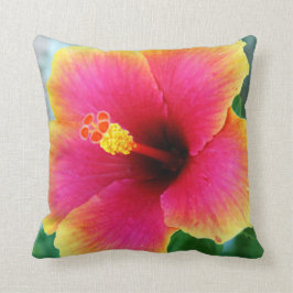 Geel Roze Hibiscus Pillow Kussen