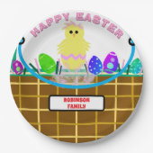 Geel Roze Kuiken Paaseieren Papieren Bordje (Voorkant)